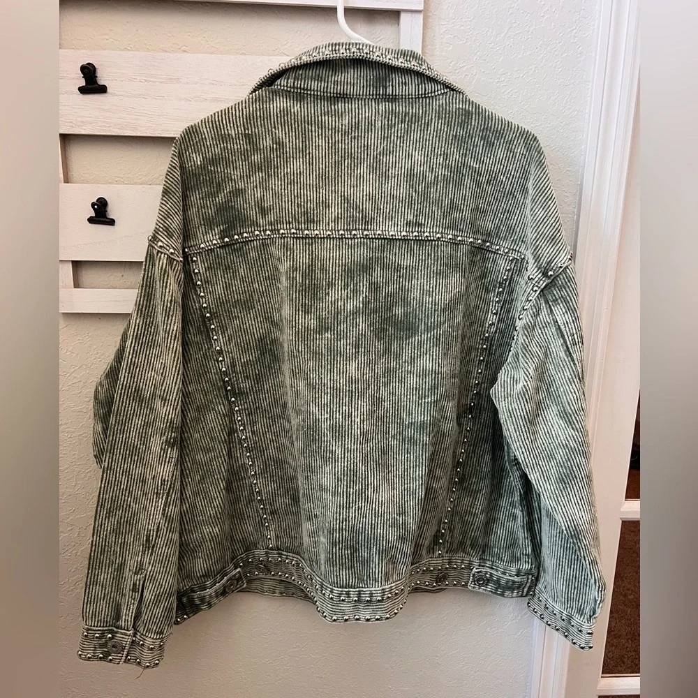 POL Olive Striped Corduroy Jean Jacket - Picture 2 of 7